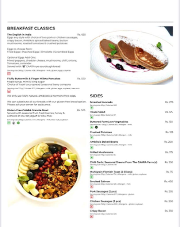 Caara Cafe menu 