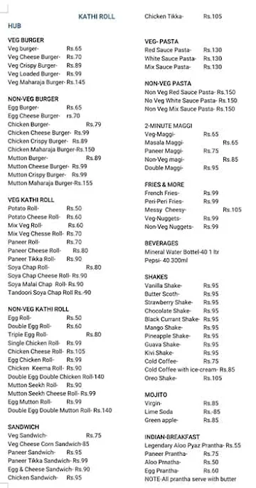 Kathi Roll Hub menu 