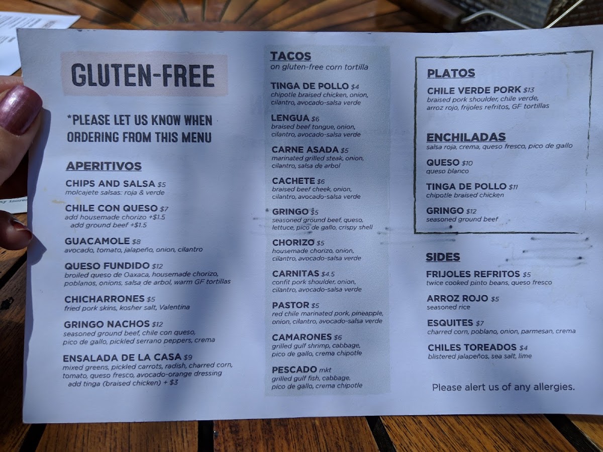 Ask for the gluten free menu