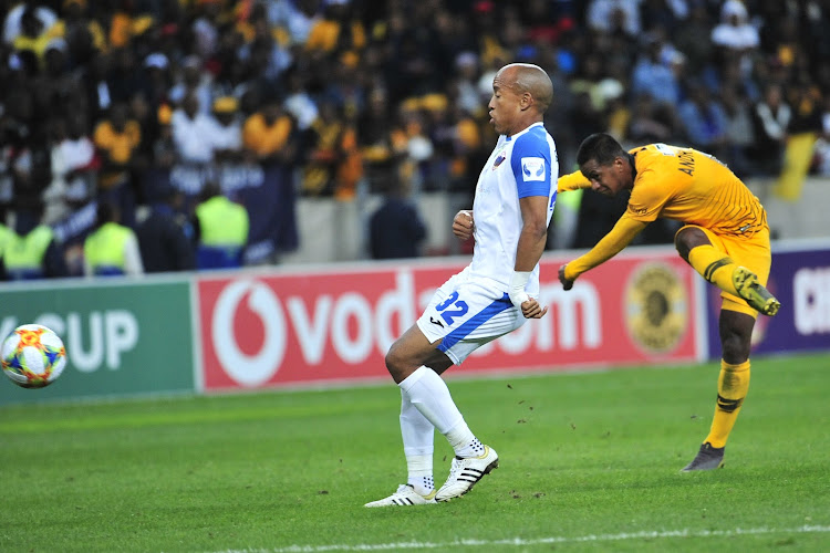 Kaizer Chiefs midfielder Arohasina Andrianarimanana celebrates after scoring a goal during the 4-2 Nedbank Cup semifinal victory over Chippa United at Nelson Mandela Bay Stadium in Port Elizabeth on April 23 2019.