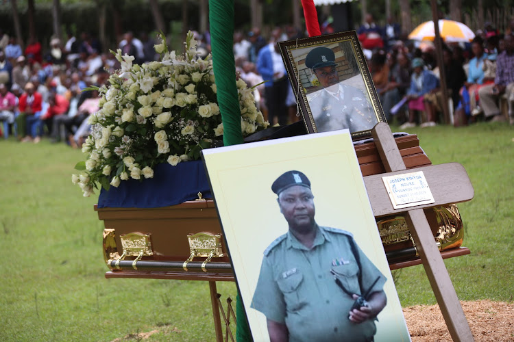 The casket bearing the body of murdered Chuka OCS Joseph Kinyua