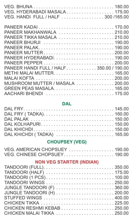 Hotel Ashirwad menu 