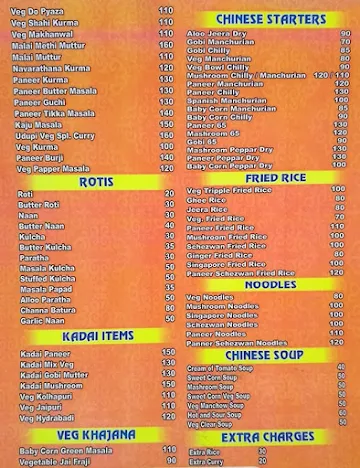 New Udupi Veg menu 