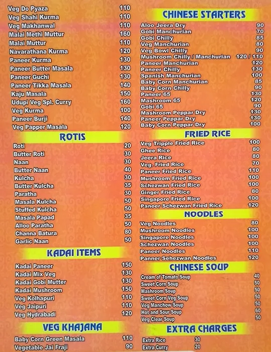 New Udupi Veg menu 