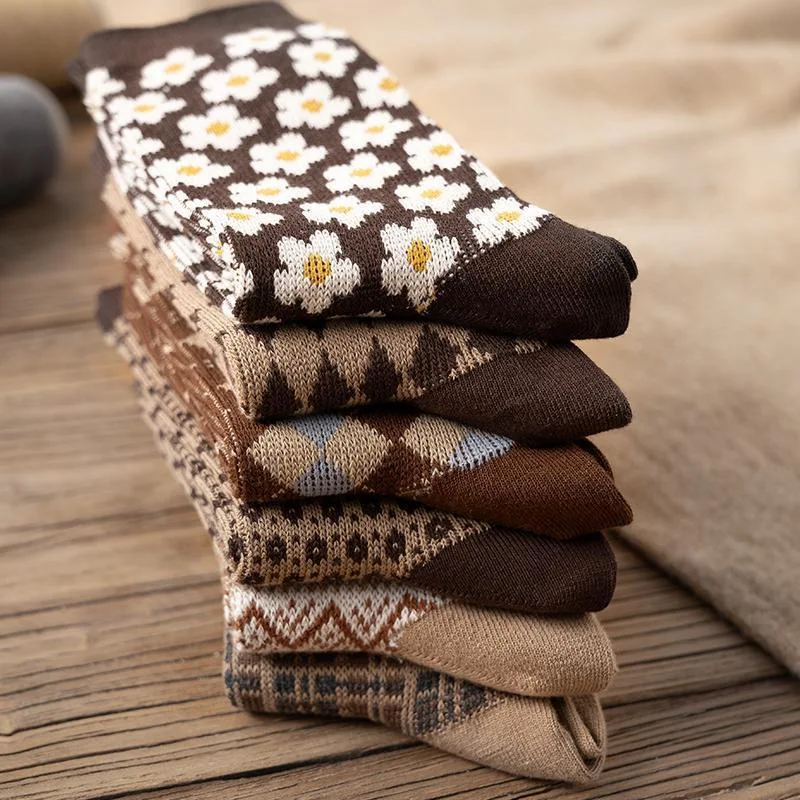 Coffee Color Socks Women's Tube Socks Autumn And Winter Pure Cotton Warmth And Thickening