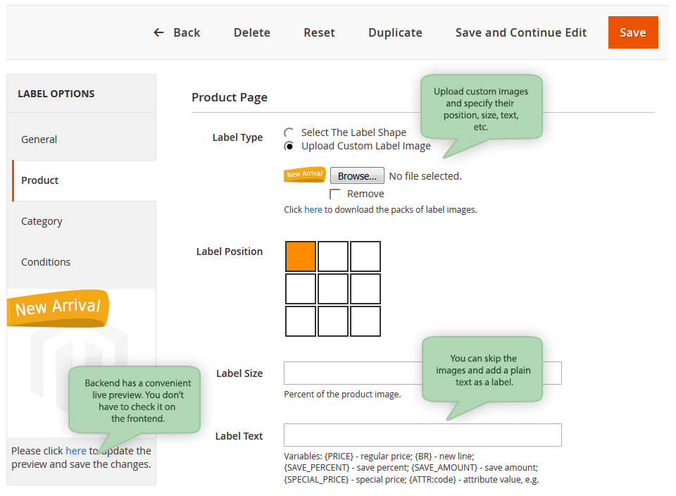 preview of the backend