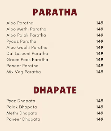 Hey Paratha menu 