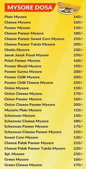 Ayyer Ji Dose Wale menu 