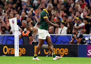 Makazole Mapimpi leaves the field having suffered an injury in the Springboks' Rugby World Cup match against Tonga at Stade Velodrome in Marseille on Sunday night.