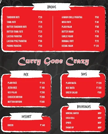 Curry Gone Crazy menu 