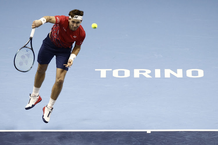 Norway's Casper Ruud in action during his group stage match against Canada's Felix Auger-Aliassime in Turin, Italy, November 13 2022. Picture: GUGLIELMO MANGIAPANE/REUTERS