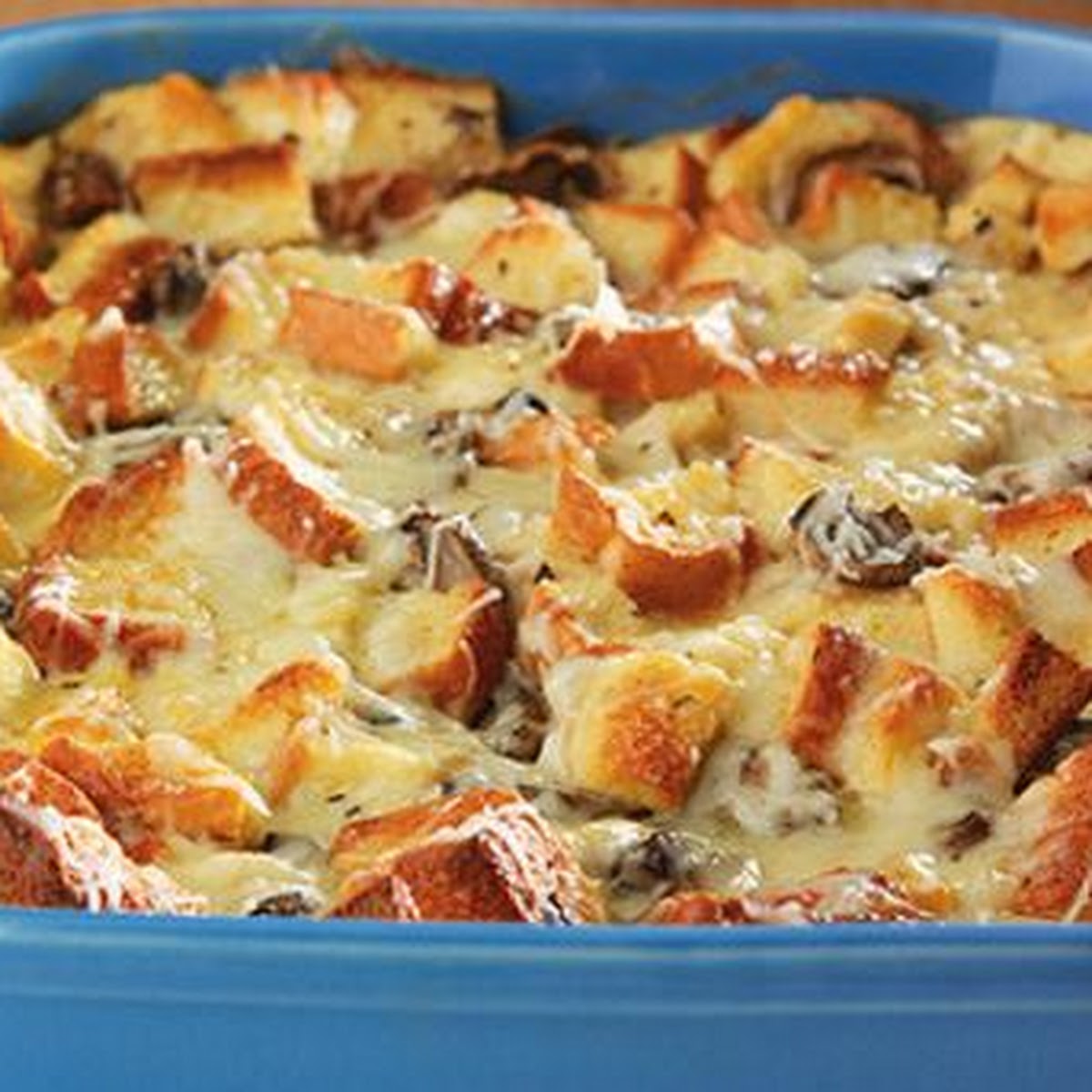 Cheesy Mushroom Bread Pudding Casserole | Just A Pinch Recipes