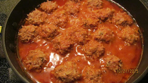 Finished product. Yummy porcupine meatballs. Hubby said that these were probably the best meatballs I've ever made. Picture by Rose. 10/21/15