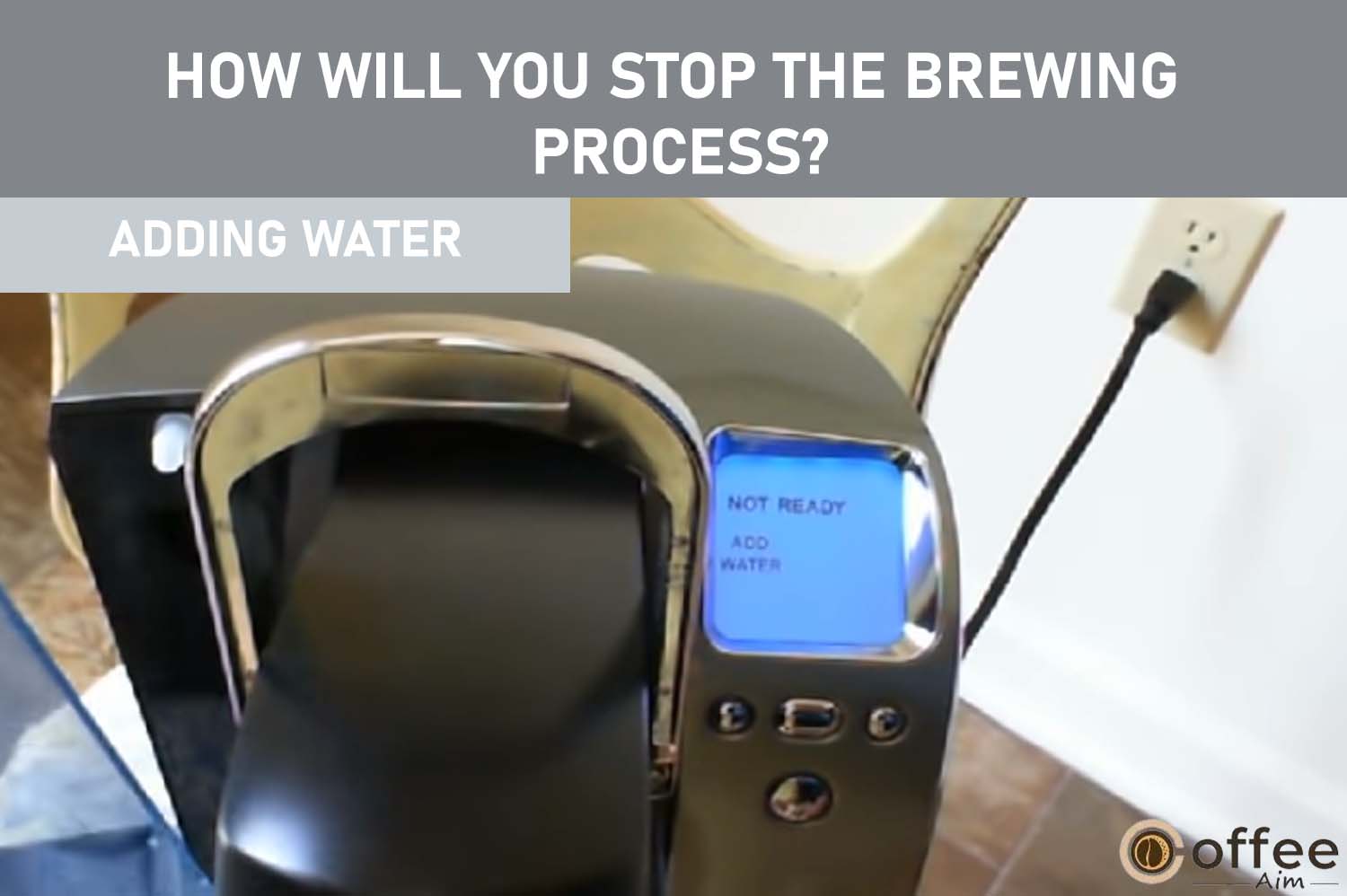 If the water level is low or the Water Reservoir is removed, the LCD Control Center displays "ADD WATER" (Figure 9) with the Water Reservoir's blue light blinking, indicating the need to add water. Brewing is disabled when the message is shown.