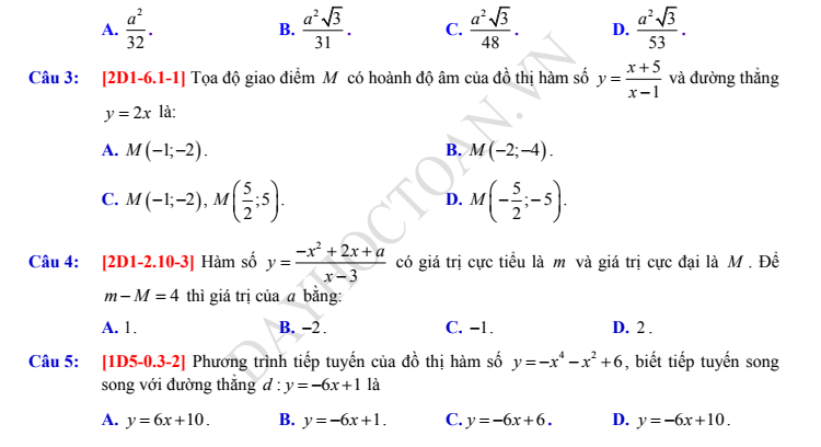 Đề kiểm tra định kỳ môn Toán Ngô thời nhiệm lớp 12 2017 2018 chương 1 và 2 có đáp án chi tiết