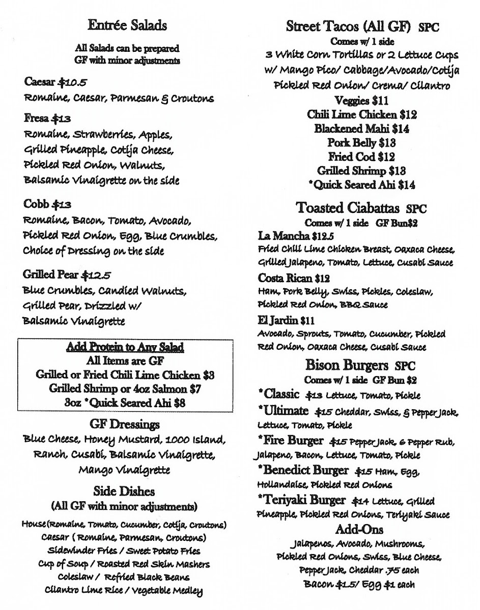 5/27/20: Page 2 of our current menu. We are OPEN FOR DINE-IN with limited seating, Wednesday-Sunday, Noon-7 pm (last seating at 7). We are also still doing dine-in and delivery (delivery within Woodland with $25 minimum order). The fine print: Please wear a face covering until you are seated. Reservations encouraged due to limited seating. No parties larger than 6.