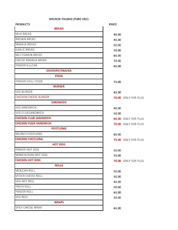 Brunch Italino menu 