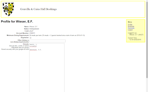 Caius Meal booking helper