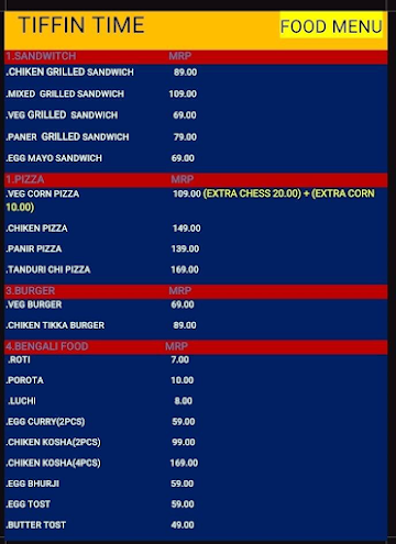 Tiffin Time menu 