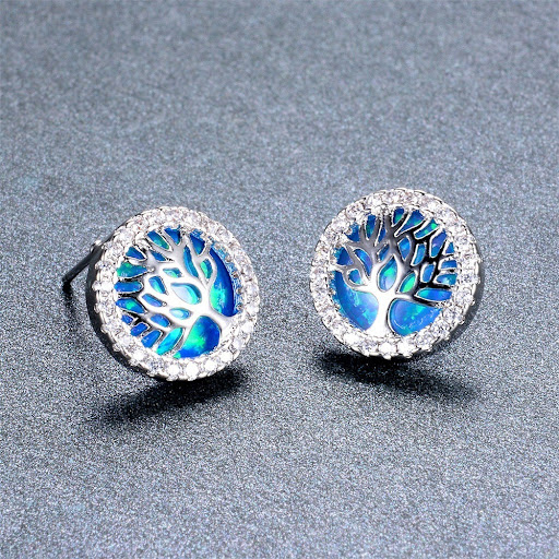 Title 6, New Lucky Tree Opal Earrings European And Ameri...