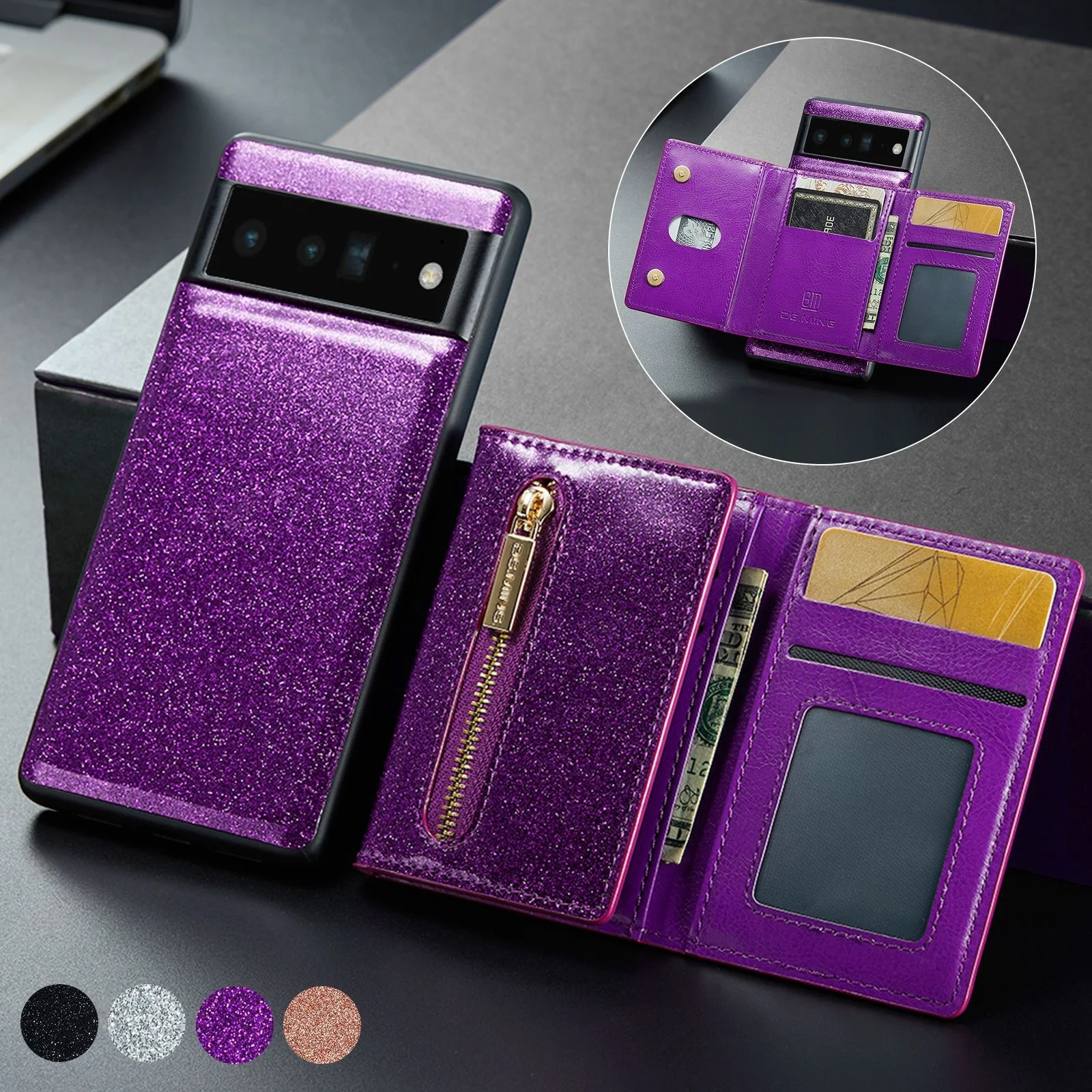 Funda Protectora con Tarjeta Magnética para Teléfono, Funda de Cuero Elegante, Protección y Comodidad, Acceso Fácil a Tarjetas