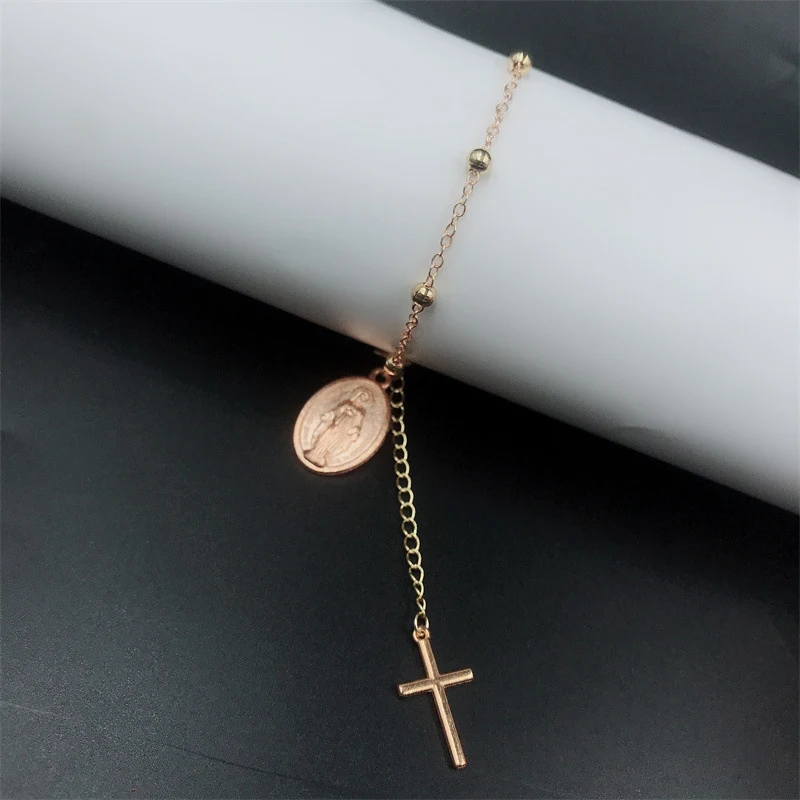 Schlichtes Marien-Clip-Perlen-Kreuz-Armband verstellbar, ein modischer und bedeutungsvoller Schmuck für tägliches Tragen.