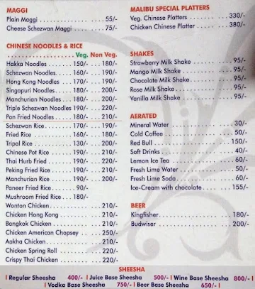 Cafe Malibu menu 