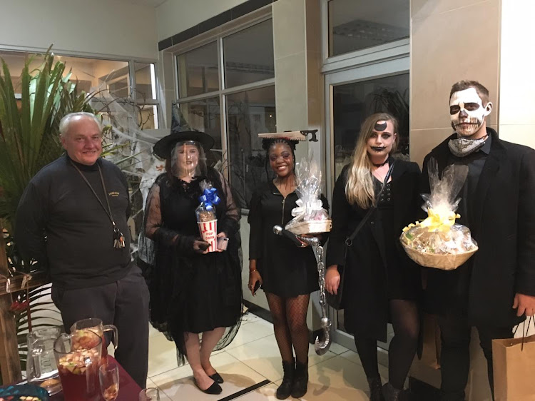 Brian Jackson, Robyn Nel, Nande Siko, Taz Foster and Jayson Flanagan dressed up for the Makana Pub Crawl