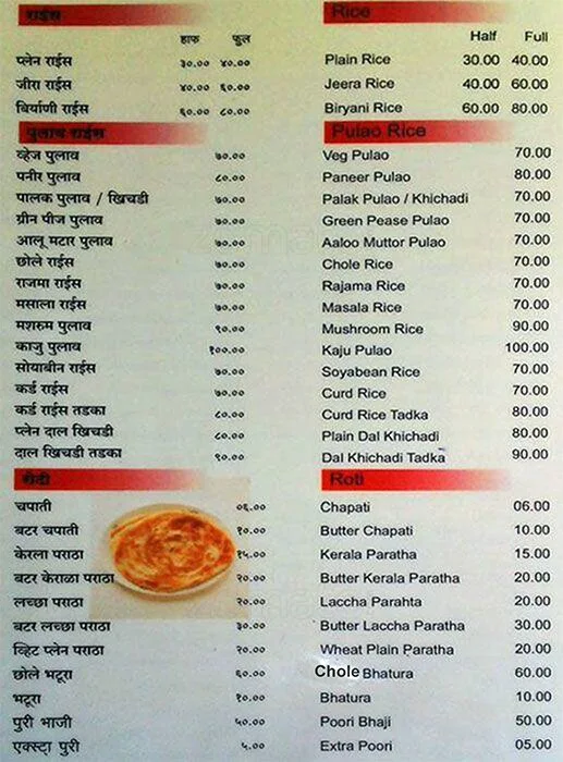 Chandra Cafe menu 