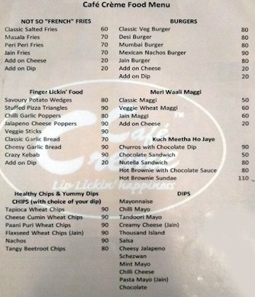 Cafe Creame menu 