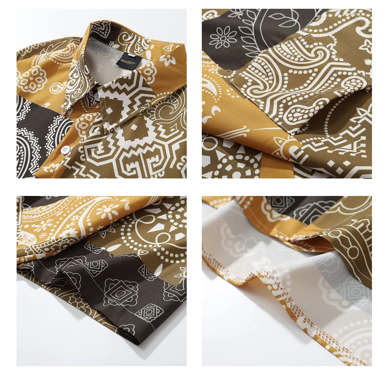 Retro Cashew Flower Color Matching Short-Sleeved Shirt Men