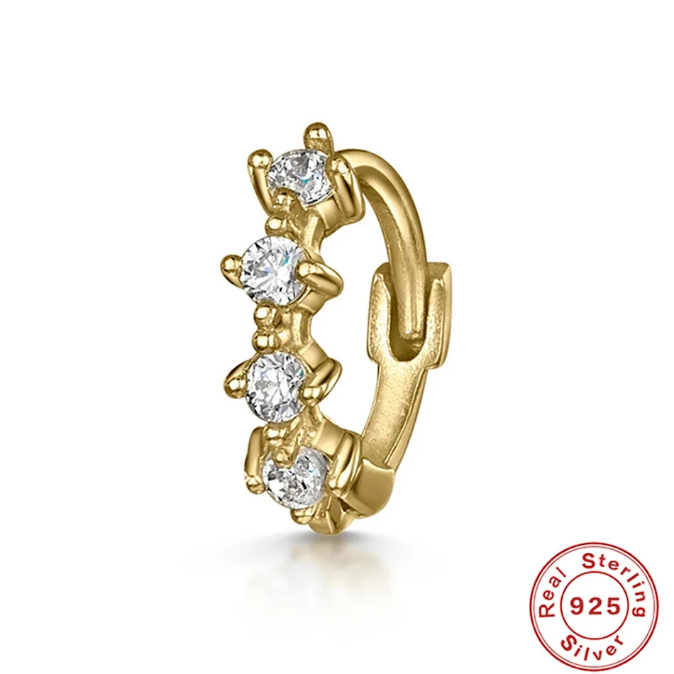 Brinco de orelha piercing de cartilagem em prata esterlina S925 com diamante, ideal para um visual delicado e sofisticado.