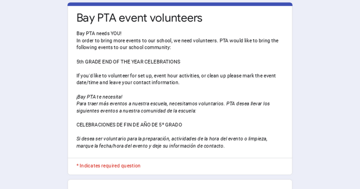 Bay PTA event volunteers