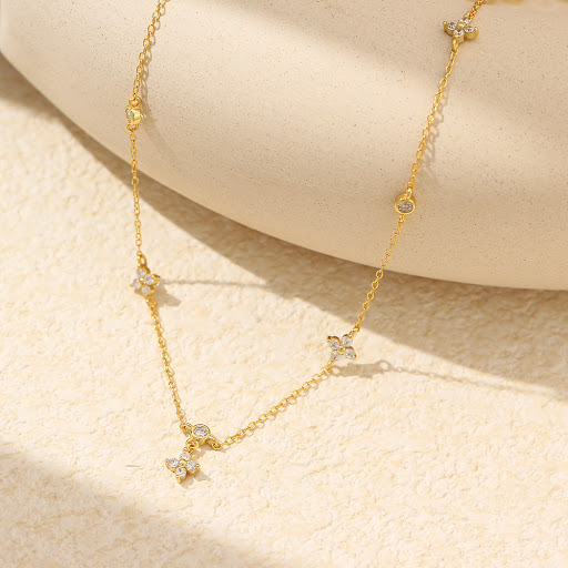 Title 4, Twin Necklace Silver Diamond-Embedded Multi-han...
