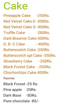 Jain Cake & Baker's menu 1