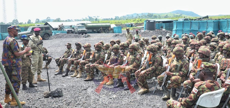 Gen Ogolla addressing EARF troops in Goma on December 2, 2023 ahead of the withdrawal