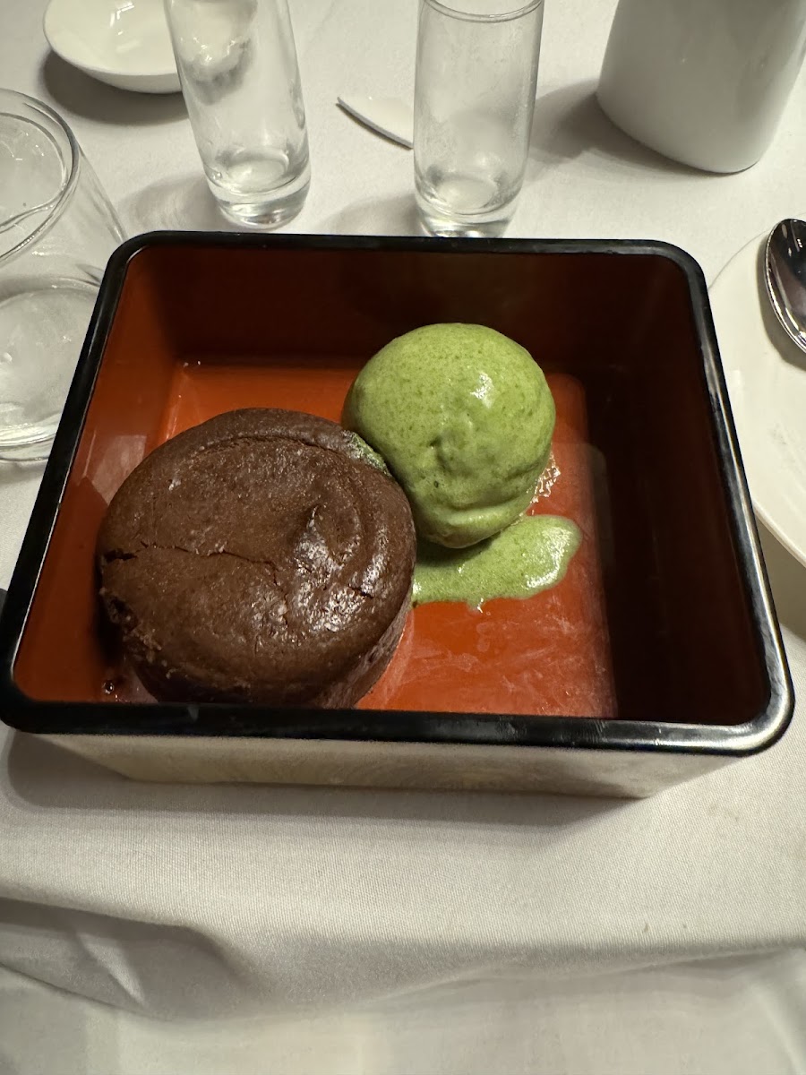 Special brownie and matcha ice cream dessert