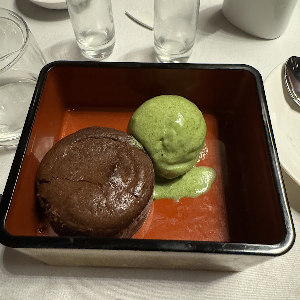 Special brownie and matcha ice cream dessert