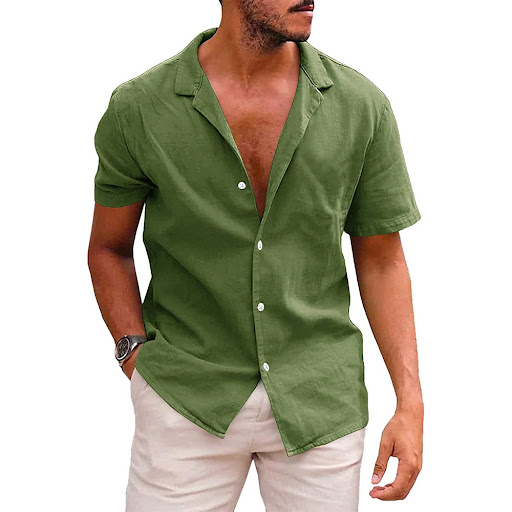 Title 6, Mens Summer Loose Solid Color Button Shirt, a ...