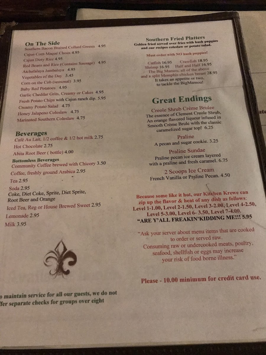 Lagniappe Cajun Creole Eatery gluten-free menu