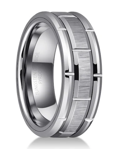 8MM Tungsten Carbide herenring zilv - 3