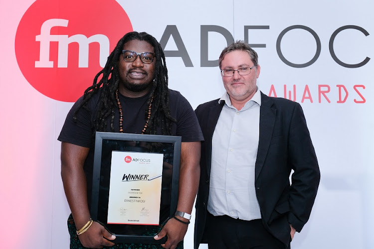 Ernest Nkosi, Shapeshifter Award winner 2019 and FM editor Rob Rose. Picture: Supplied