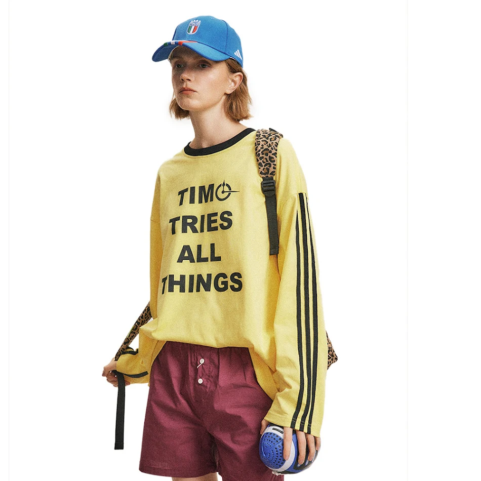 Ronde hals losse T-shirt met lange mouwen, Amerikaanse street fashion letter print, ideaal voor een casual en trendy look, perfect voor dagelijks gebruik