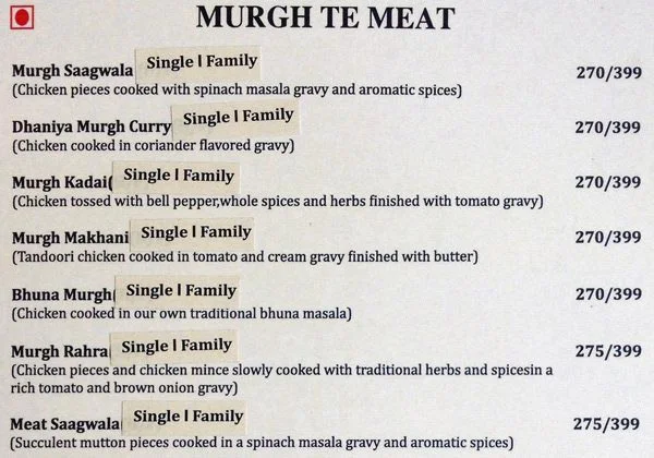 Pind Balluchi menu 