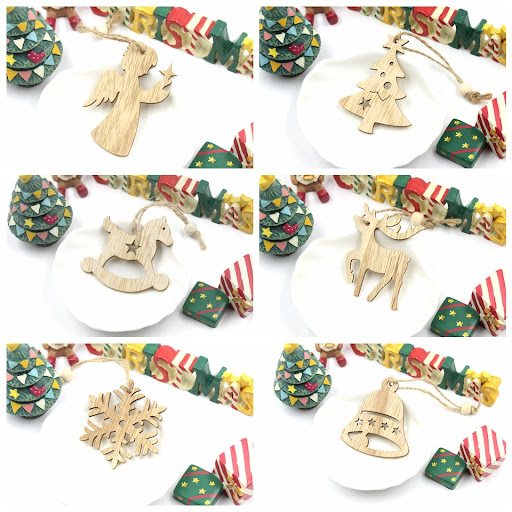 Title 10, Christmas Snowflake Elk Wooden Pendant Decorati...