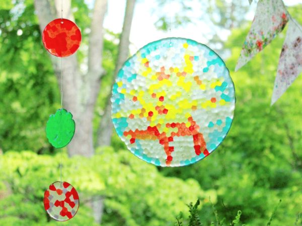 hanging colorful melted bead suncatchers