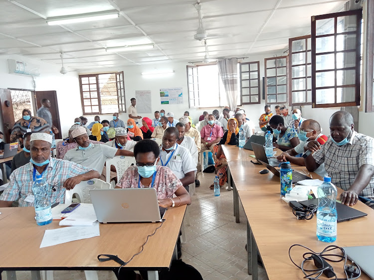 Stakeholders during the Go Blue consultative forum at the Mwana Arafa hall in Lamu island.