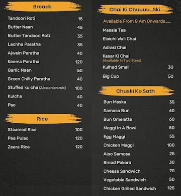 Chatoorey menu 