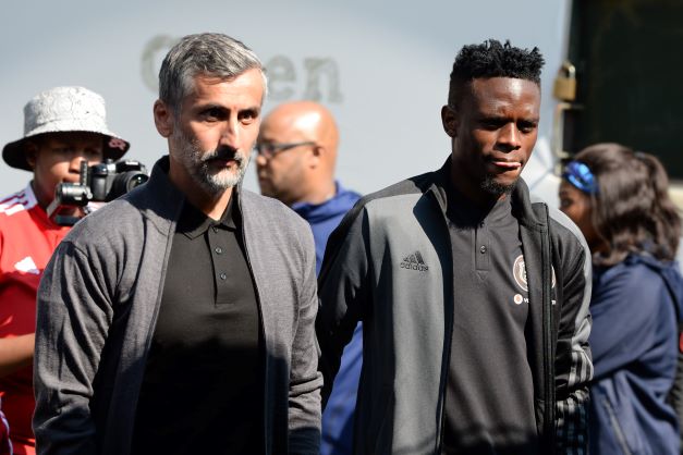 Orlando Pirates coach Jose Riveiro and captain Innocent Maela during the 2022/2023 DStv Premiership season launch at SuperSport Studios in Johannesburg.