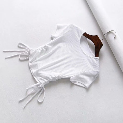 Title 5, T-shirt femme à col en V avec cordon de serrage...